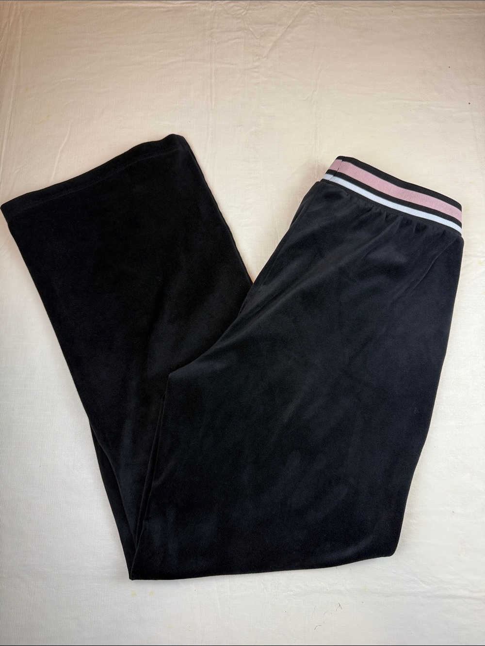 Sergio Tacchini  Black Velour Wide Leg Pink Stripe Drawstring Waistband Size M